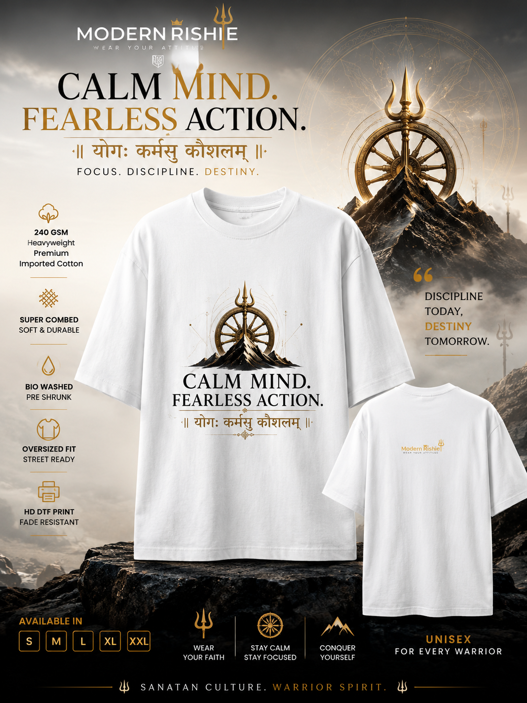 Calm Mind, Fearless Action — Gita Wisdom Tee ⚡