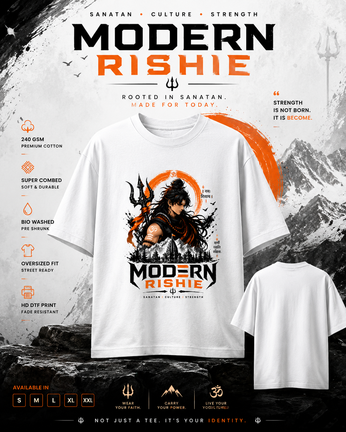 Modern Rishie – Shiva Warrior Oversized Tee | Sanatan Culture Streetwear (240 GSM Imported Fabric)