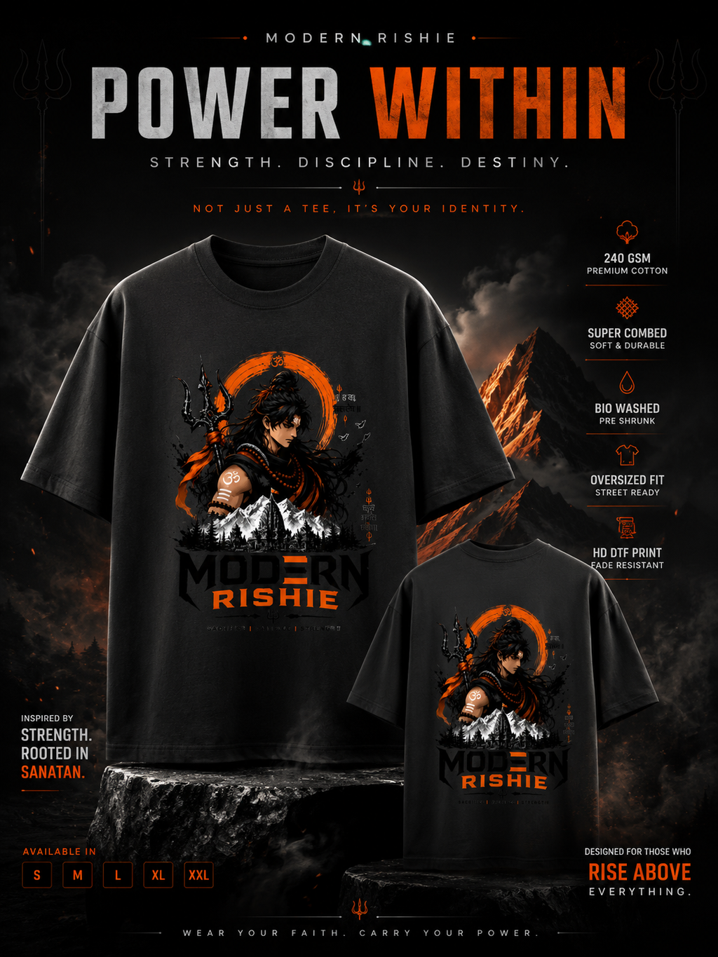 Modern Rishie – Shiva Warrior Oversized Tee | Sanatan Culture Streetwear (240 GSM Imported Fabric)