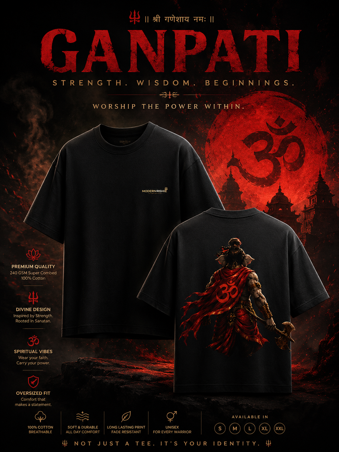 Ganpati Bappa Warrior — Om Back-Print Tee 🪓
